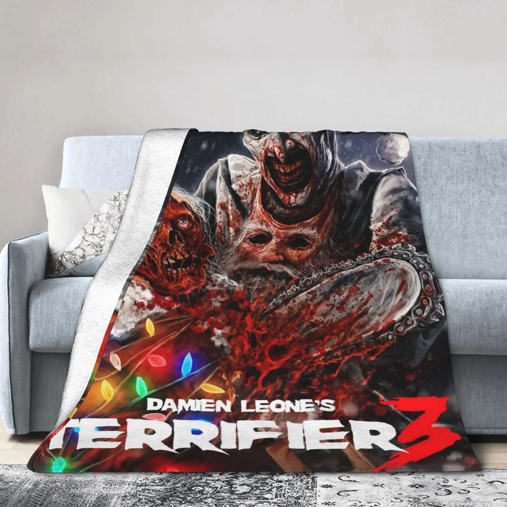 Terrifier  Horror Film Warm Plush Throw Blanket for Kids and Adults Soft Flannel Bedspread for Sofa Bed Living Room Decor