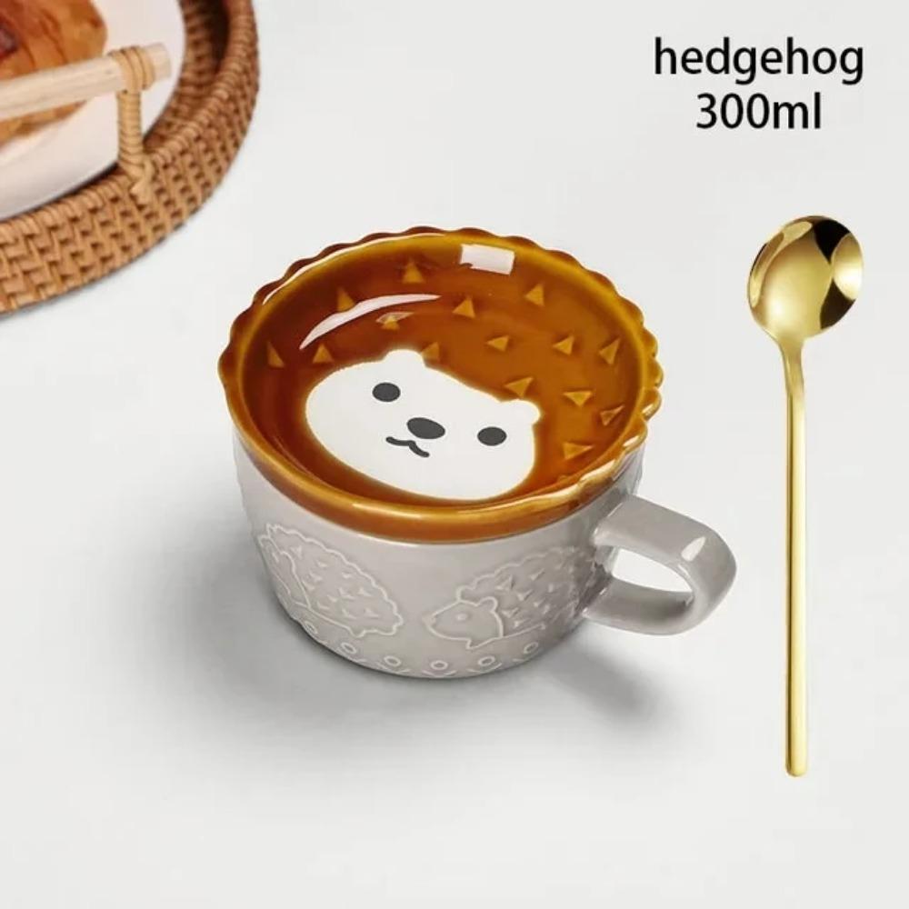 Mug à café chat de dessin animé japonais avec couvercle à motif chat animal petite assiette tasse de petit-déjeuner mignonne tasse à café créative tasse à lait cadeau
