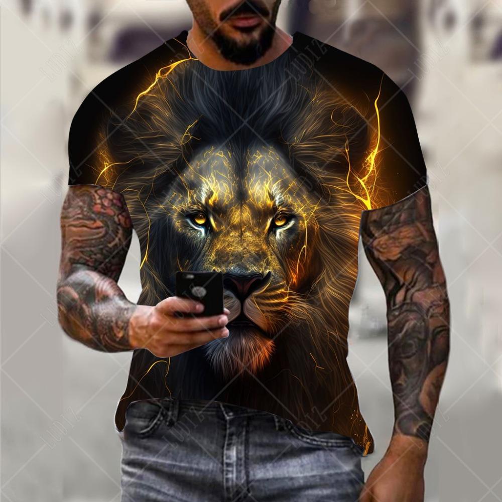 Men's Lion T-shirt Fashion 3d Printed T Shirt Animal Pattern Short-sleeved Oversized Streetwear Tees Summer Casual Men's Tops