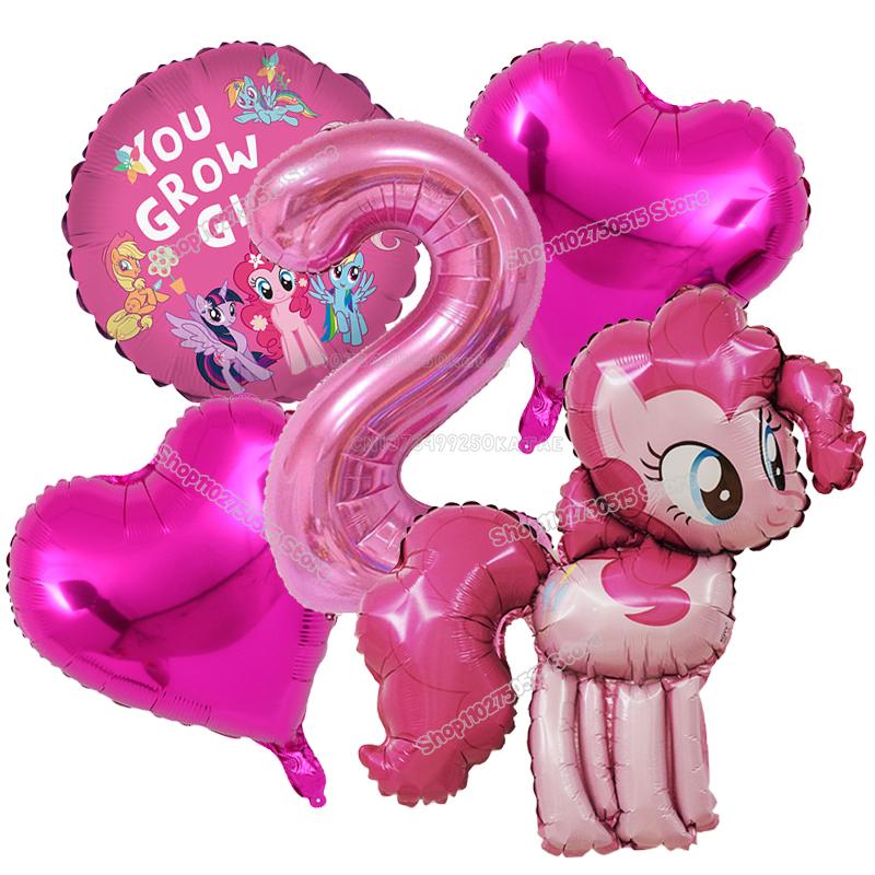 Beautiful My Little Ponys Girl Birthday Number Balloons Decoration Cute Cartoon Love Shape Round Balloons Set Party Supplies Kids Favor