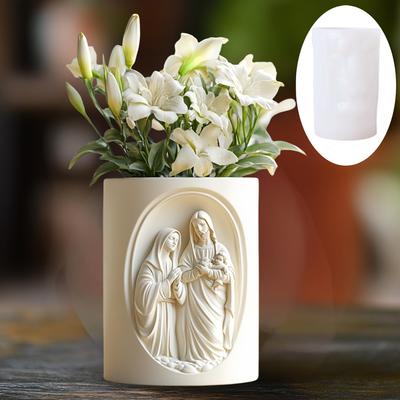 Jesus Family Plant Vase Flowerpot Silicone Mold Virgin Mary Jesus Resin Plaster Vase Flowerpot Mold Jesus Vase Flowerpot Mold