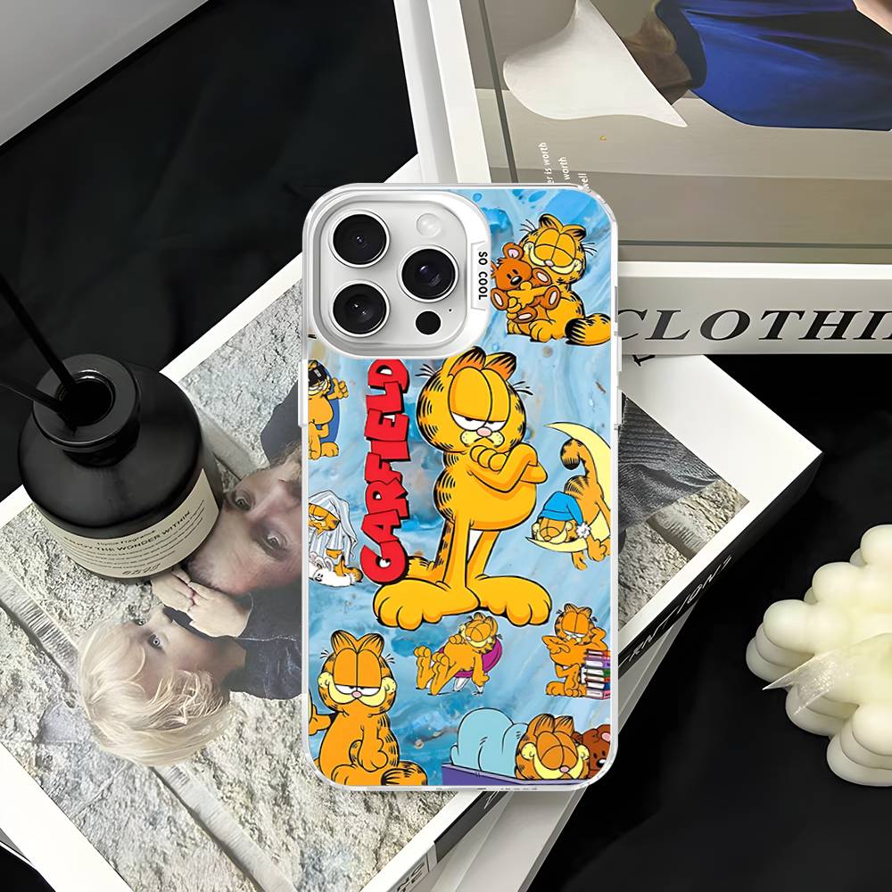 

Cute Anime G-Garfields Cat For IPhone 17 16 15 14 Plus 13 12 11 Pro Max Matte Colorful Silver Phone Cover iPhone 16 plus