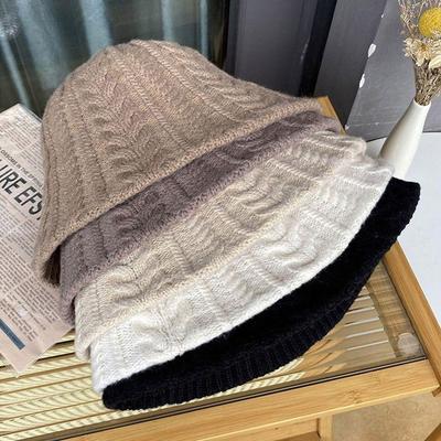 Bucket Hat with a Twisted Knit Design, a Warm Winter Hat