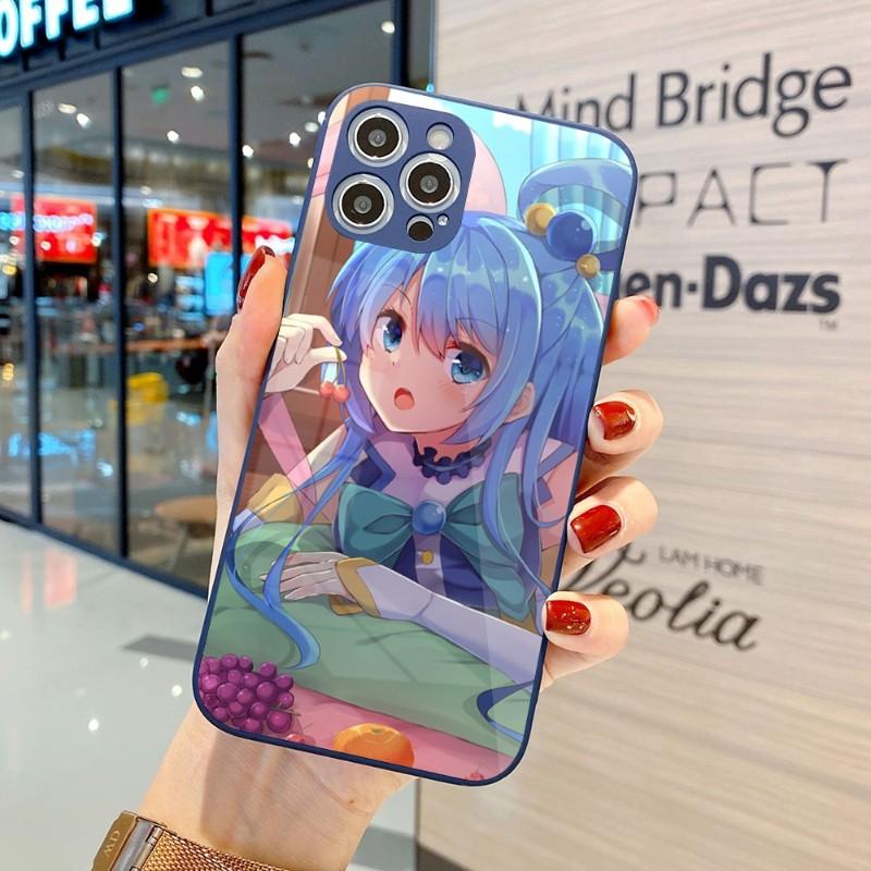 Cute Konosuba Anime Girl Phone Case For IPhone 14 13 12 11 Pro Max X XR XS 8 7 Plus Liquid Glass Color Phone Cover