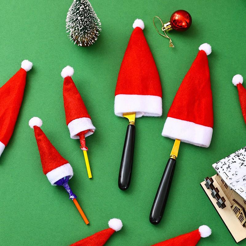 Mini Christmas Hat Wine Bottle and Cutlery Cover - Festive Brushed Cloth Decorations