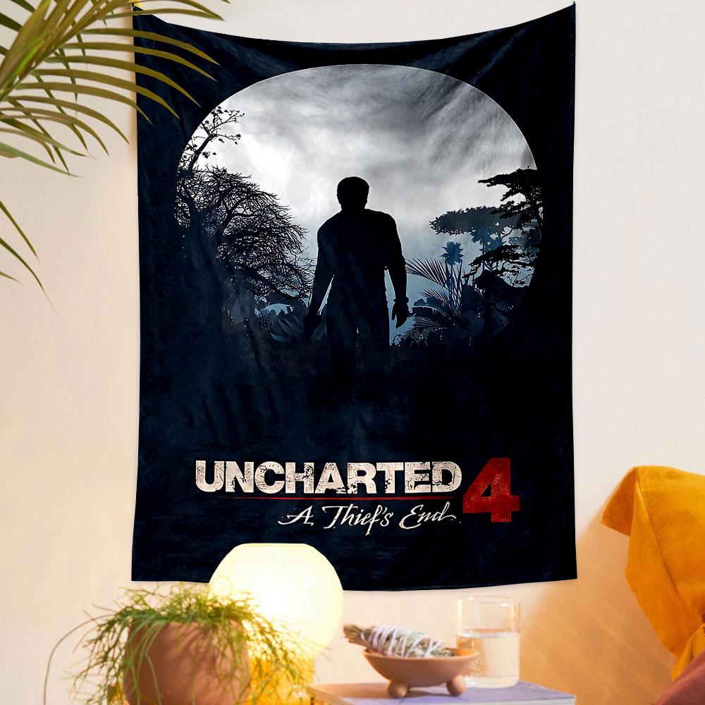 Uncharted 4 A Thief's End Wandteppich, Nathan Drake Abenteuerspiel Kunst, Gamer Wanddekoration für Schlafzimmer Wohnzimmer Man Cave
