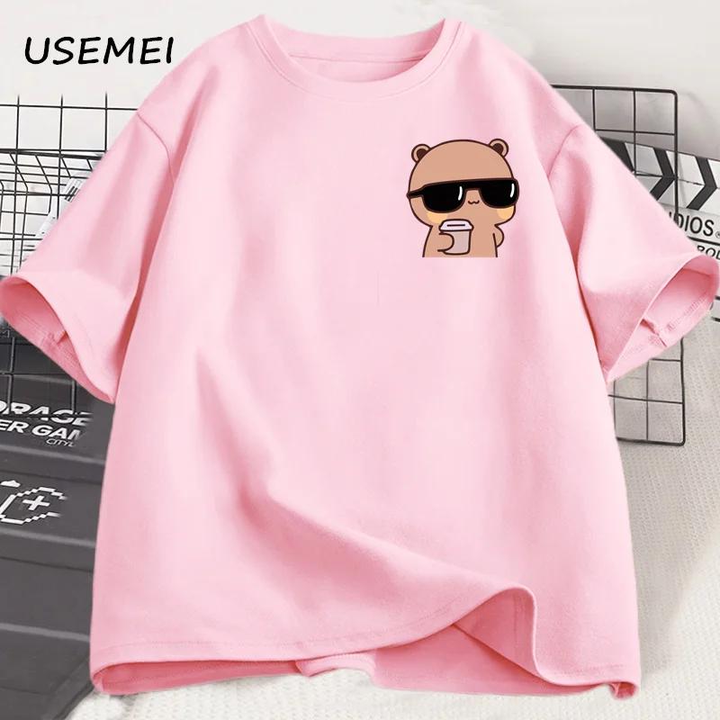 Cool Panda Bear Bubu Dudu Wearing Sunglasses Graphic T Shirts Bubu Dudu Drinking Teamilk T Shirt Cute Matching Couple Tshirt