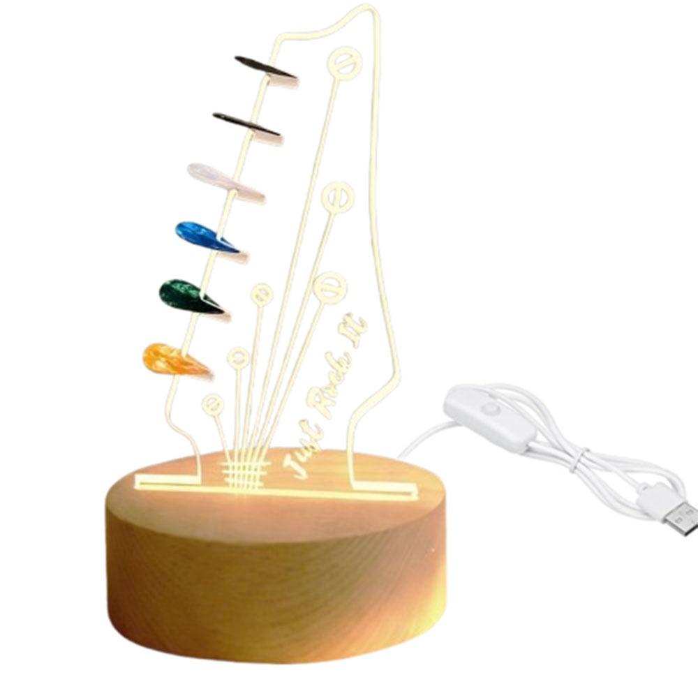 Wood Base Guitar Pick Holder Light Up Guitar Pick Storage Rack  For Guitarist