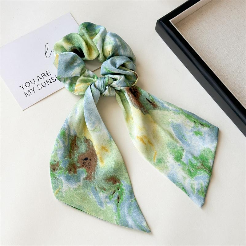 New Style Artistic Oil Painting Ribbon Hairband for Women, Elegant Design, Low Ponytail Elastic Hairstring