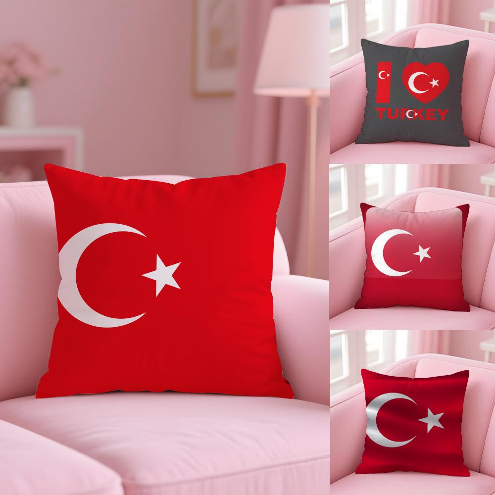 Turkiye Turkey Flag Cushion Cover Plush Fabric Soft Double-Sided Printed Sofa Warm Winter Home Gift Pillow Cover