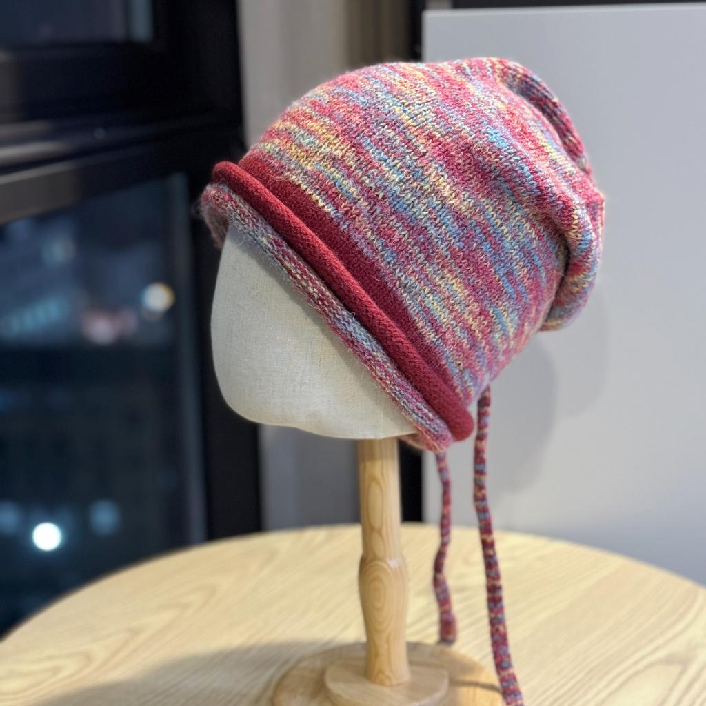 New Style Double Rolled Edge Face-showing Small Pile Hat for Women Korean Style Colorful Fashionable Warm Woolen Hat Big Head Circumference Cold Hat