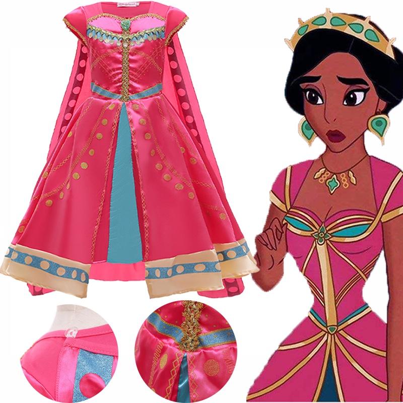 Fortryllende Aladdin Prinsesse Jasmine Flot Roserød Kjole Med Elegant Kappe Til Børn
