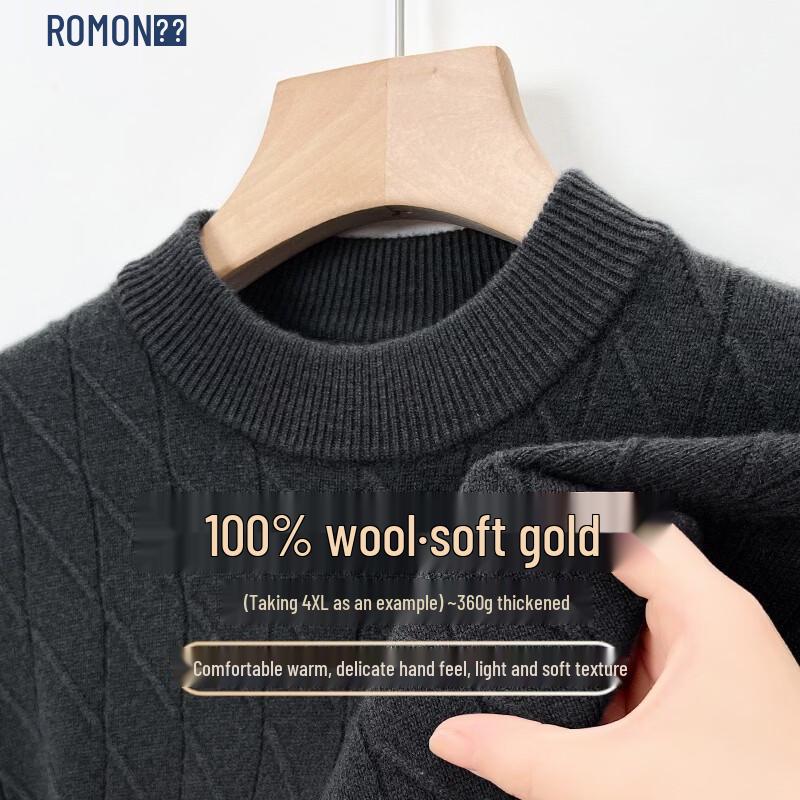 ROMON Men's Thickened Wool-Blend Crew Neck Pullover