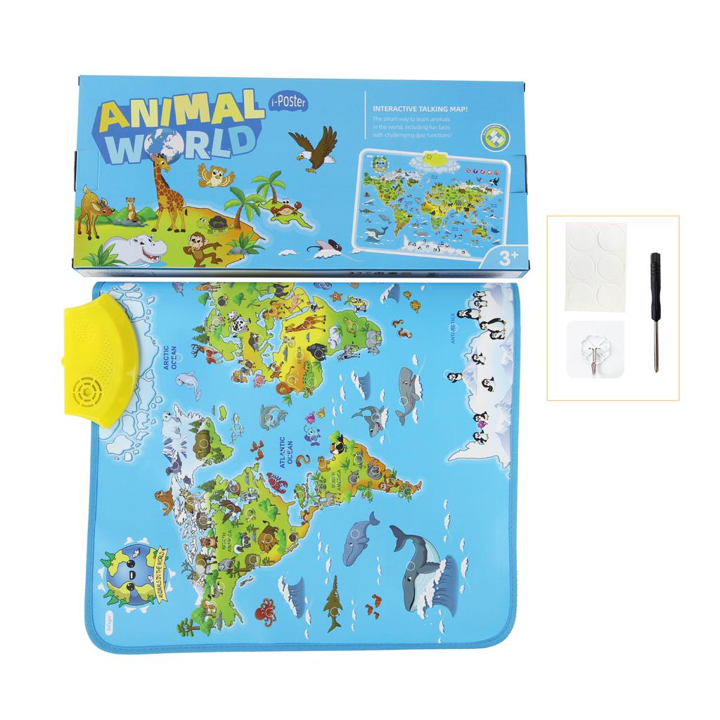 Electronic World Map Animal Wall Chart Talking Music Poster Kids Montessori Toys for Toddlers Interactive Educational Toy Gift