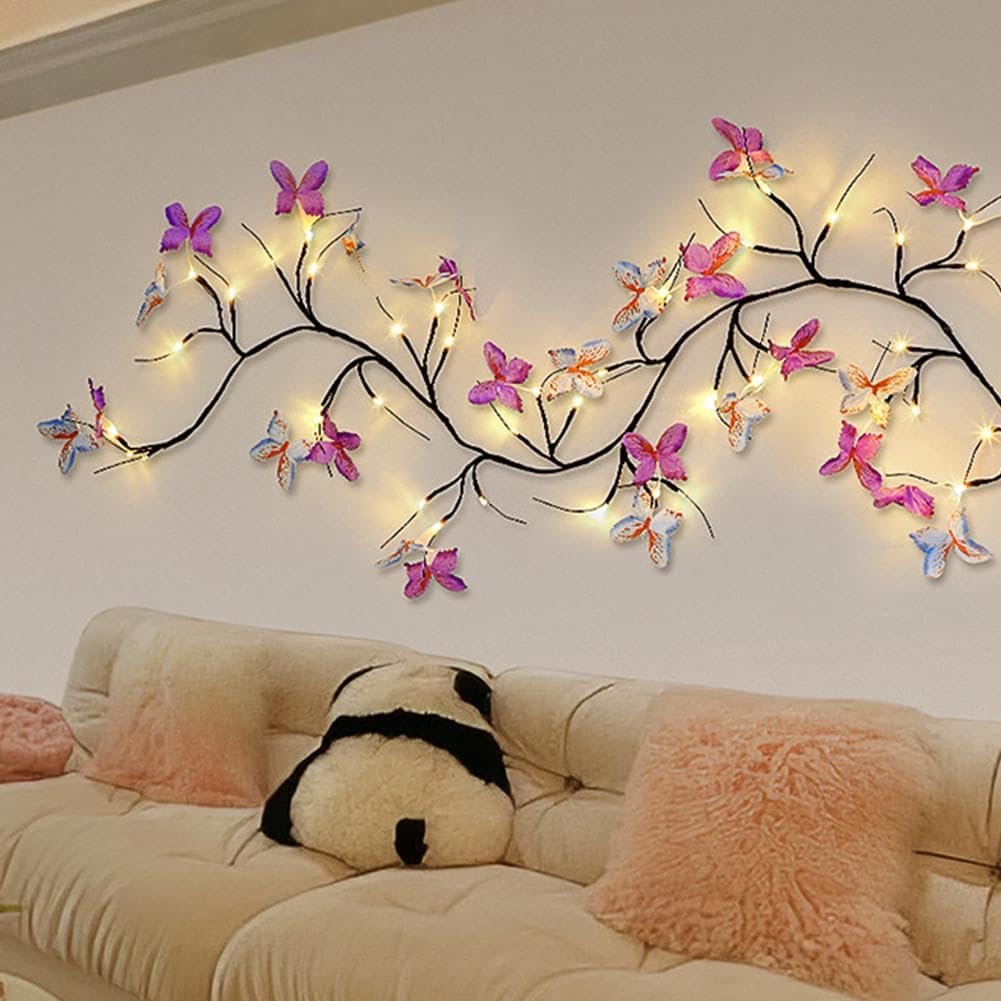 LED Willow Vine and Butterfly Fairy Lights, 8 Modes, Powered By USB for Bedroom Decoration, Mother'S Day, Valentine'S Gifts