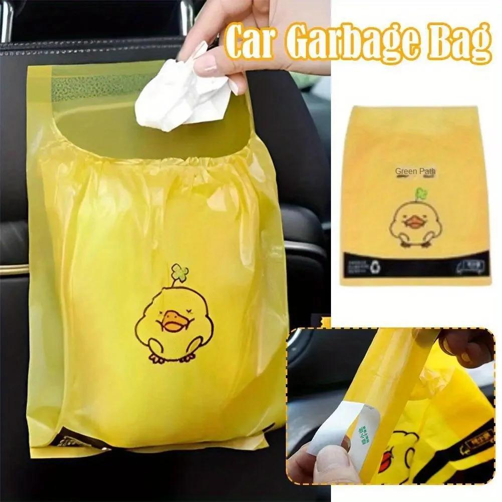 15pcs/pack Adhesive Car Trash Bag Disposable Car Interior Hanging Multi-Functional Clean Bag Small Plastic Bag Car Garbage Bin