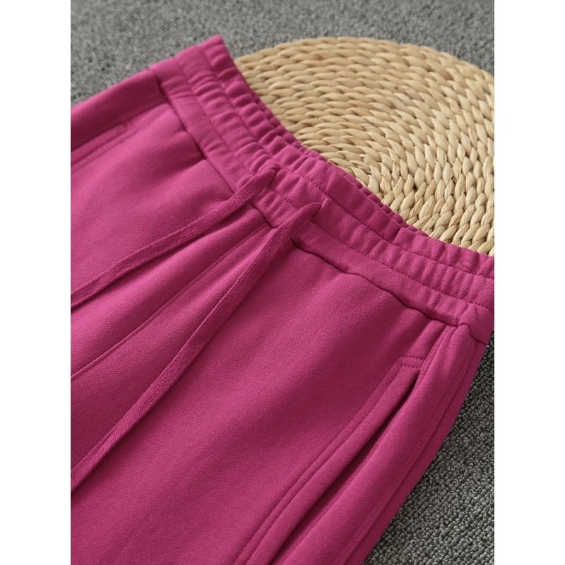 Pure Cotton Spring and Autumn Style Pitaya Color Casual Sports Pants
