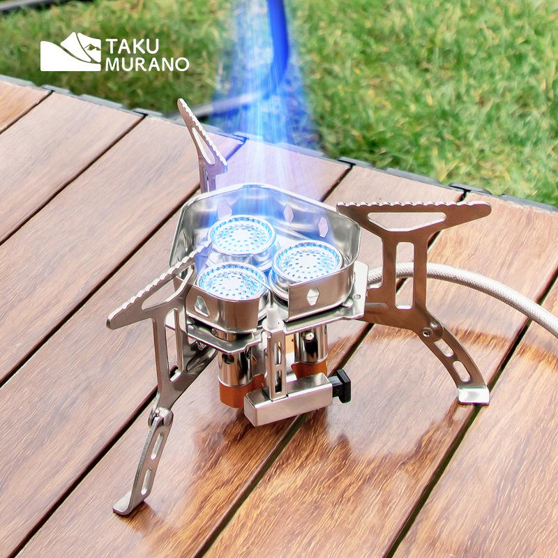 Ветрозащитная портативная газовая плита с тремя конфорками для приготовления на открытом воздухе