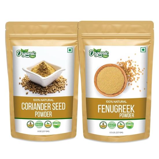 Organic Zing Organic Coriander (Cilantro) Powder (Coriandrum Sativum) for Curries, Pickles | 100% Raw(Coriander + Fenugreek Powder)