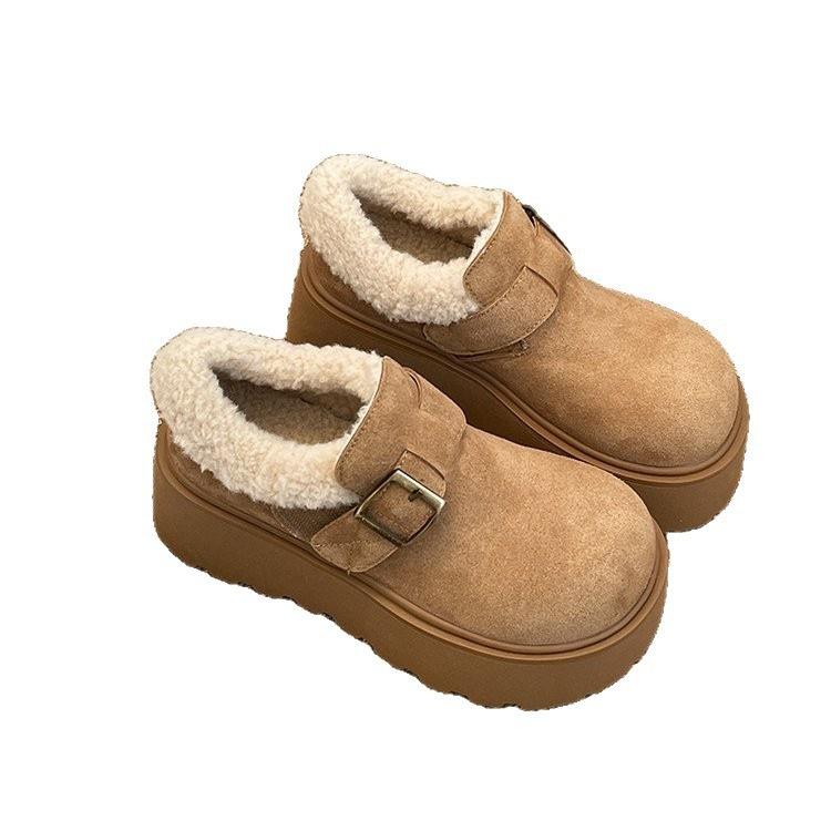 Thick-soled snow boots increase the height of women's new autumn and winter velvet bread shoes warm cotton shoes