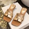 Versatile summer white outer slippers girl 2025 new niche fashion woven beach one-word drag fairy sandals