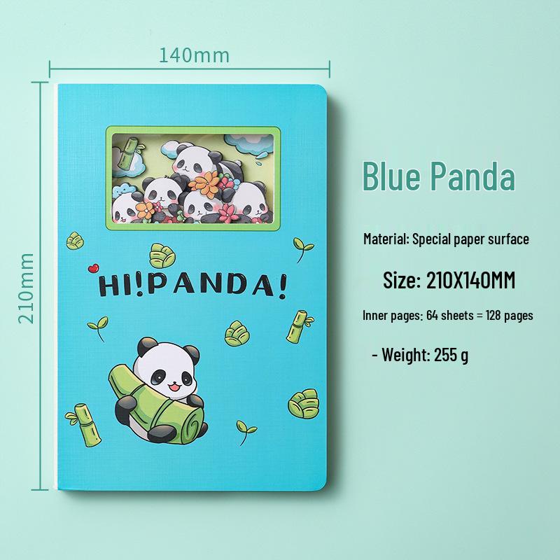 3D Hollow Panda Paper Carving Notebook - A5 Custom Stamping Commemorative Book 140*210mm [100g, 64 Sheets, Eye Protection Paper]