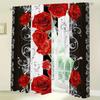 2 Pcs Red Flower Stripes Print Curtains,suitable for Bedroom,living Room Kitchen Decoration,home Decoration,window Decoration