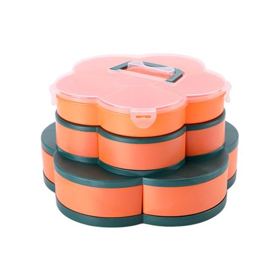 Rotating Fruit Plate Snack Tray with Lid 5/10 Compartments Plastic Divided Serving Tray for Parties Picnics Kids Safe Organizer And Snack Box