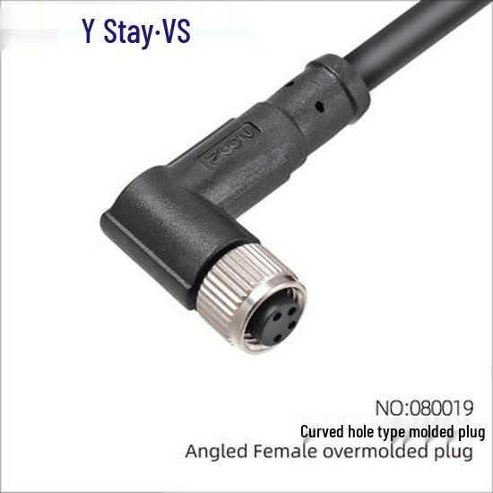 M8 Waterproof 34-Pin 5/6-Core 8-Hole Elbow Connector IP67 Male-Female with Pre-embedded Wire.
