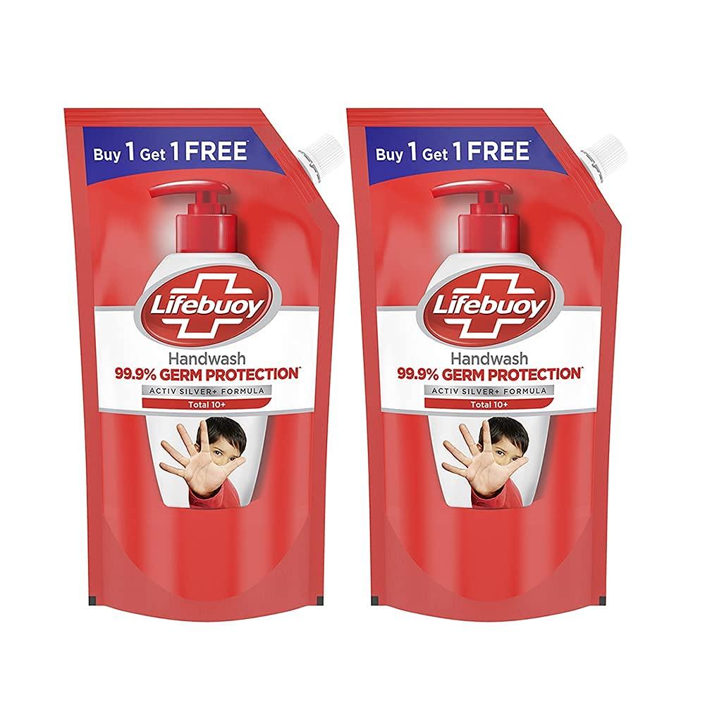 Lifebuoy Total 10 Germ Protection Liquid Handwash Refill Pack, 675ml (1+1 Free Combo) | Kills 99.9% Germs | Liquid Handwash Fights Bacteria & Viruses