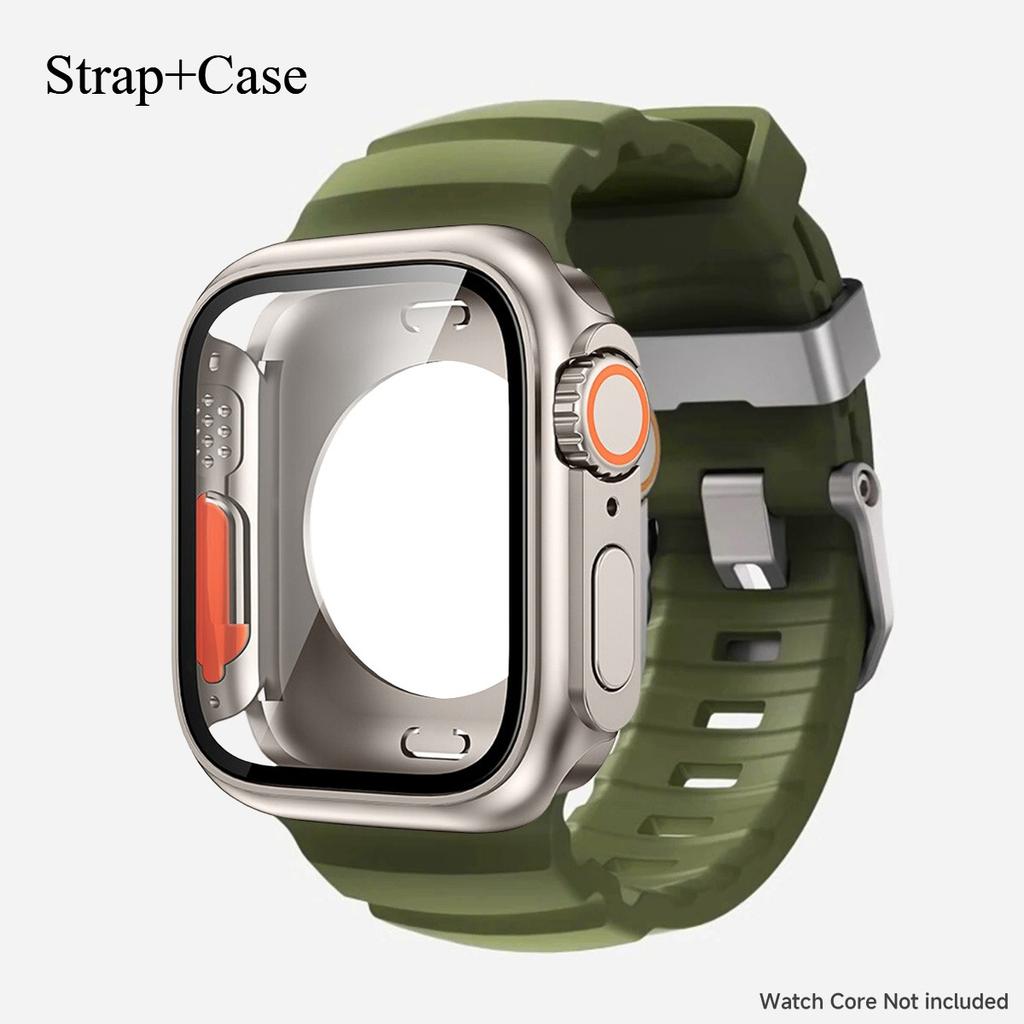 Silicone Strap For Apple Watch 44mm 45mm 46mm Bracelet+Screen Protectores Change To Ultra For iWatch Series 11 10 9 8 7 SE 6 5