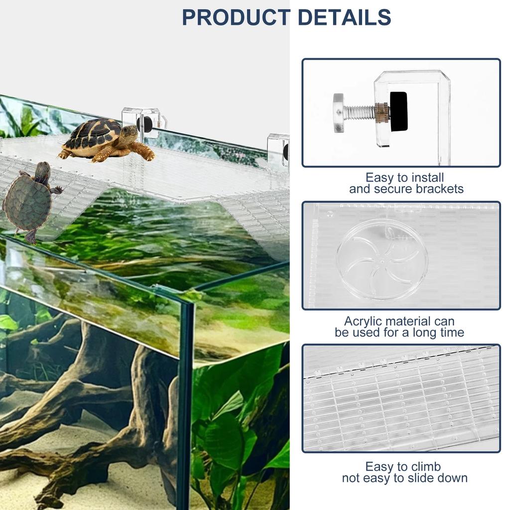 Adjustable Turtle Basking Platform Acrylic Clear Turtle Dock Ladder Climbing Fish Tank Habitat Float Island Aquarium Accessories