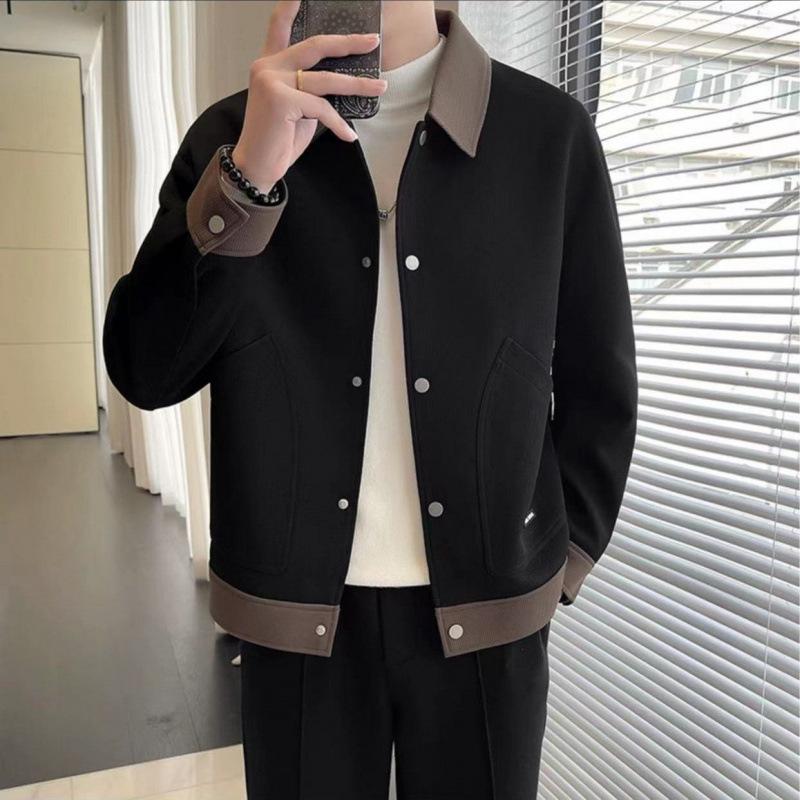 Men's Autumn and Winter Trendy New Contrast Color Jacket Light Luxury Fashion Simple Casual Lapel Jacket