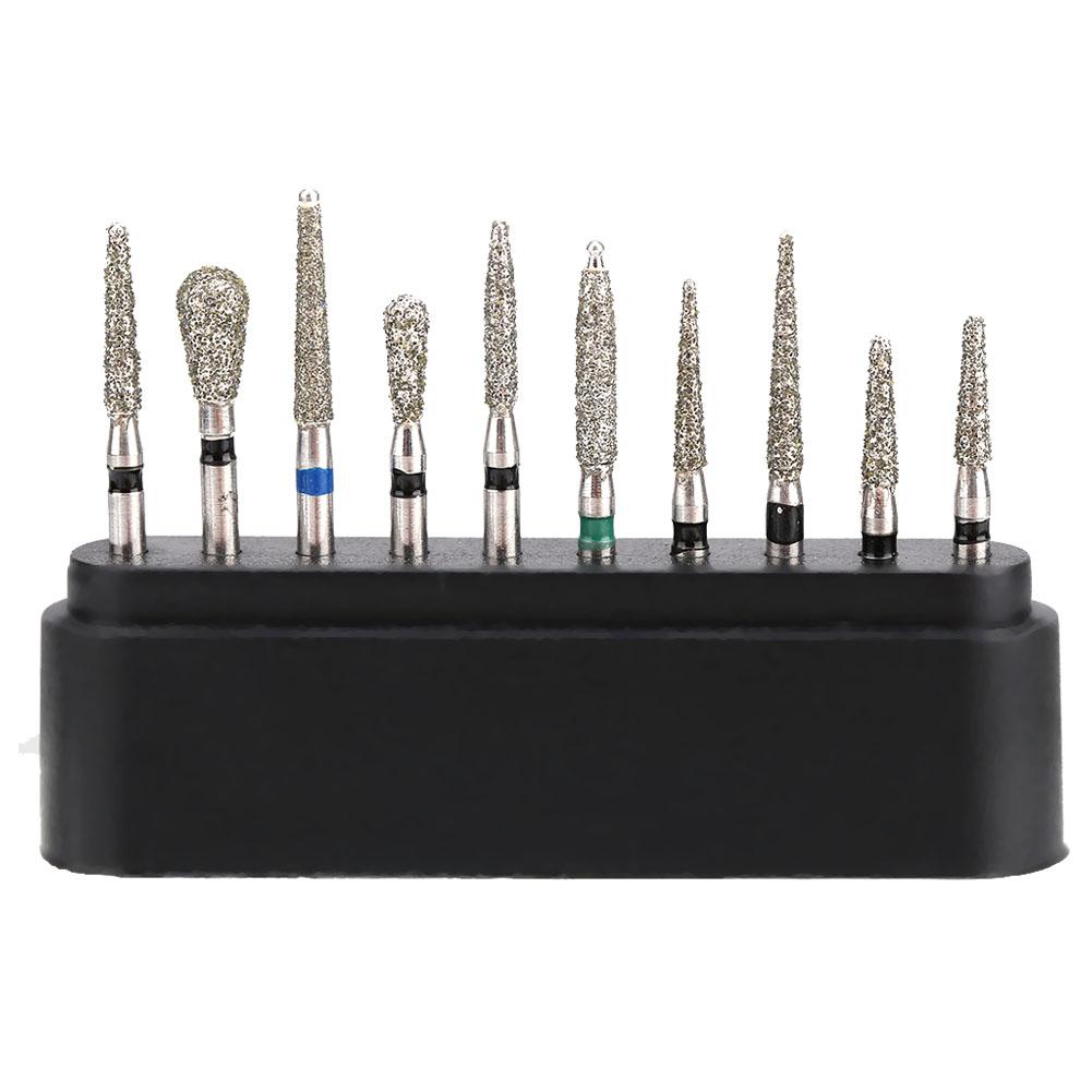 10pcsset Fraises Diamantées Dentaires FG 1.6mm Pièce à Main Haute Vitesse Embouts Émeri