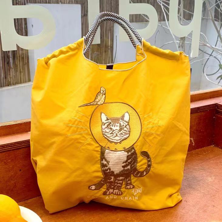 Eco-Friendly Japanese Embroidered Flower Nylon Canvas Shopping Bag