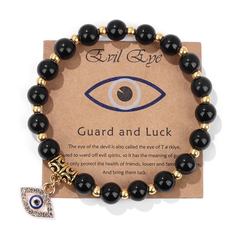 Turkish Luck Evil Eye Pendant Beads Bracelet Natural Stone With Card Charm Bracelets For Men And Women, Fashion Friendship Jewelry Gift.