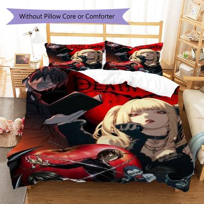 Anime DEATH NOTE Pattern Bedding Set Quilt Cover Pillowcase Home Decor Gift (1 * Duvet Cover + 2 * Pillowcase, Without Core)