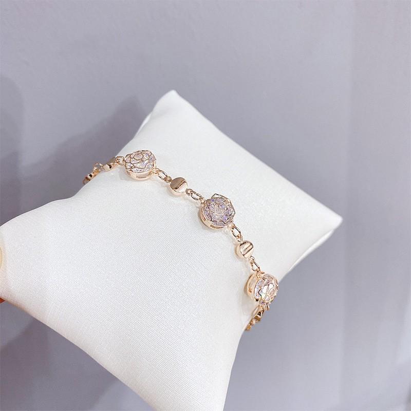 Rose Gold Plated Minimalist Crystal Rhinestone Bracelet Women Trendy Daily Wear Gift Jewelry Rose Gold Plated Crystal S049