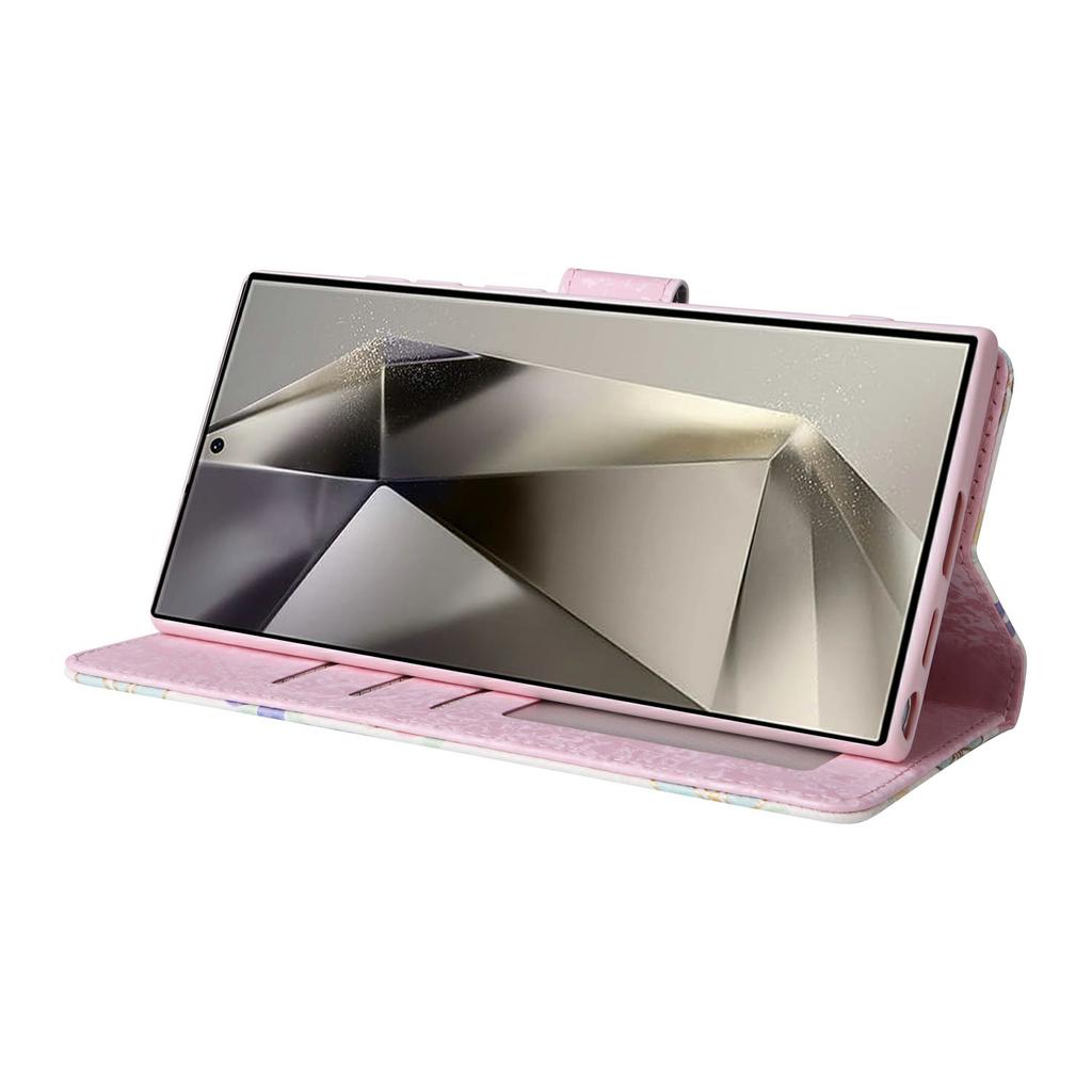 Etui na Samsunga Galaxy S25 Ultra Blokujące RFID Skórzany Pokrowiec na Telefon z Kwiatami