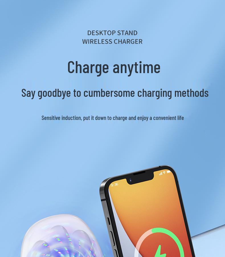 Creative Wireless Charging Phone Stand for Apple, Huawei, and Android - Desktop Bedside