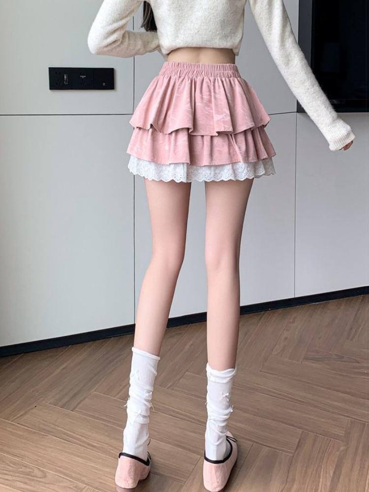 Women Pink A-line Pleated Skirt Vintage Fashion 90s Aesthetic Y2k Mini Cake Skirt Harajuku Korean Lolita Skirt 2000s Clothes