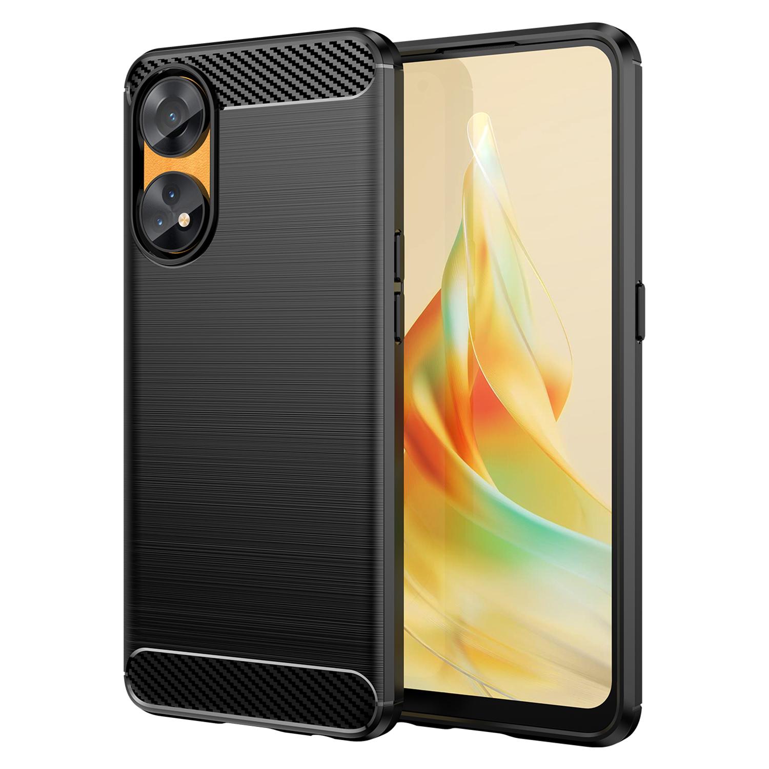 

Brushed Carbon Fiber Texture Phone Case for Oppo Reno8 T 4G,Flexible TPU Phone Cover Black