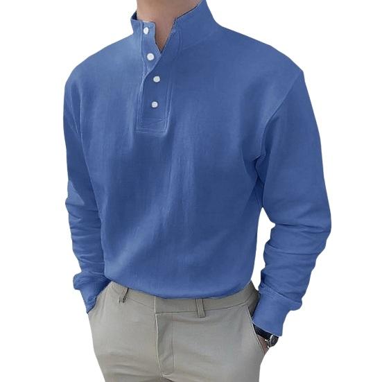 Høst Vår Herre Skjorte Knappelukket Halvåpen Ståkrage Lange Ermer Ensfarget Elastisk Mansjett Løs Pullover Hverdagsklær Kontortopp