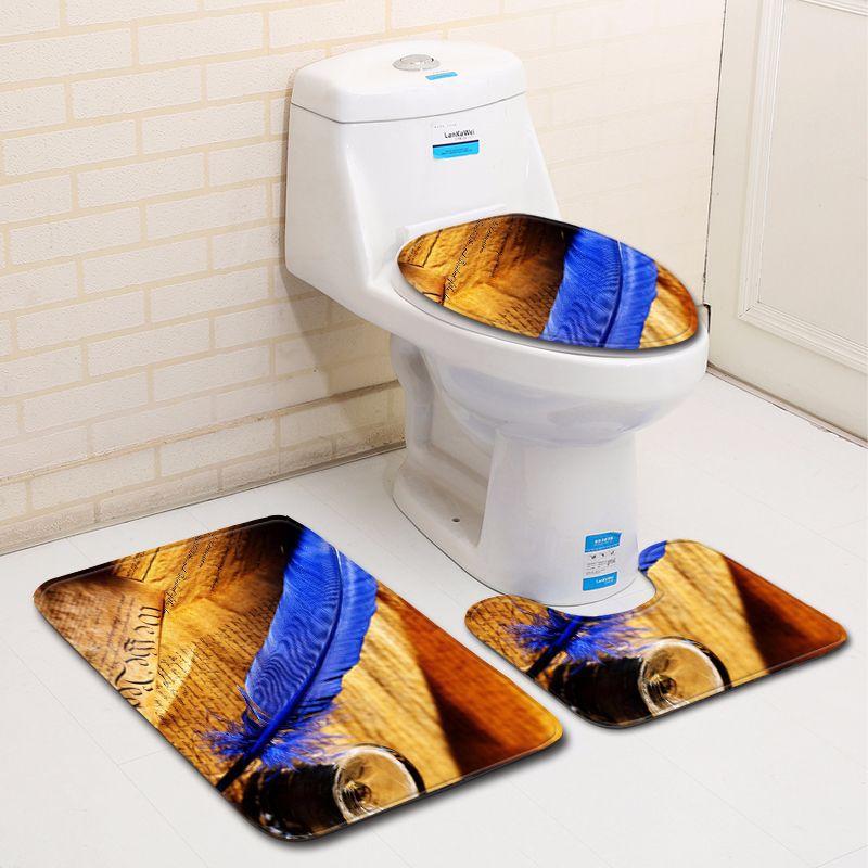 3D Feather Bathroom Toilet Three-Piece Floor Mat Door Mat Bathroom Carpet