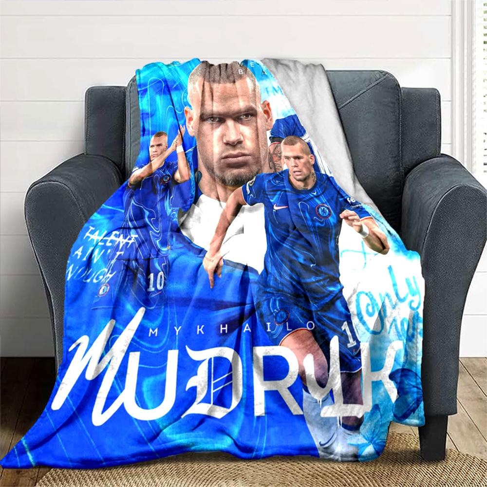 Mudryk Chelsea Football Star Print Fleece Blanket Soft Warm Throw Blanket Sofa Couch Bed Home Decor For Soccer Fans