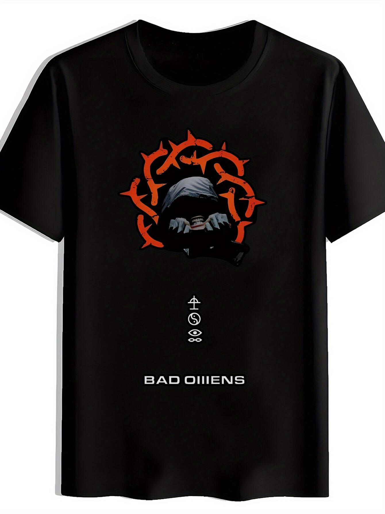 Black T-shirt with Retro Rock Band Graphic - Bad Oliens Design XXL