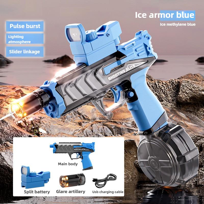 Electric High Pressure Water Gun with Simulated Flame Effect Automatic Continuous Firing Summer Outdoor Pool Toy for Kids Adults