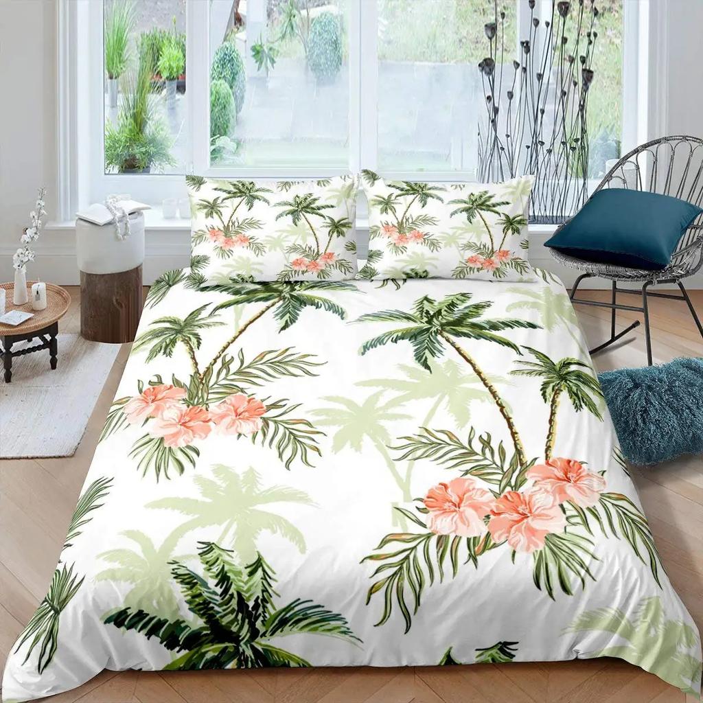 Comforter Tropical Coconut Tree King Queen Surfboard Palm Leaf Bedding Set Summer Ocean Polyester Comforter
