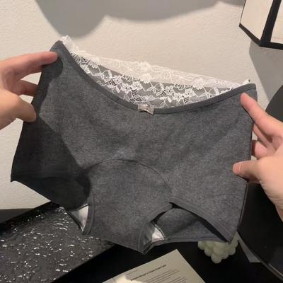 Women's Autumn New Lace Edge Cotton Extended Mid  Waist Flat Angle Briefs