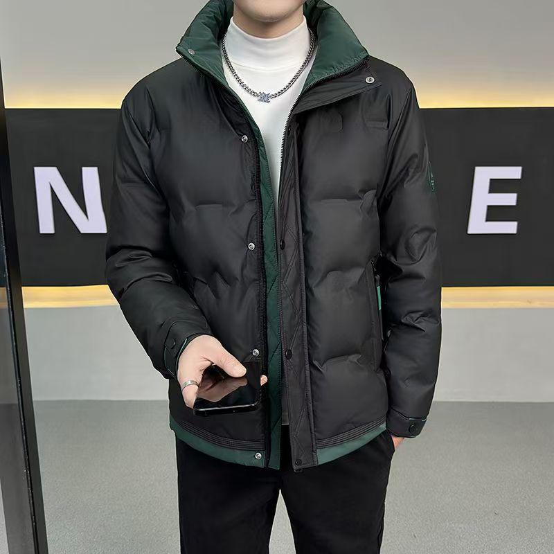 Men's Winter Stand-Collar Color Block Slim Down Jacket